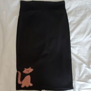 NWT Demi Loon black pencil skirt with pink kitty
